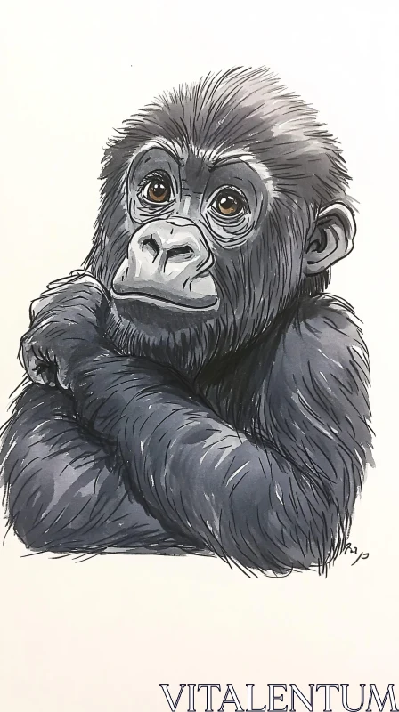 Thoughtful Gorilla Art AI Image