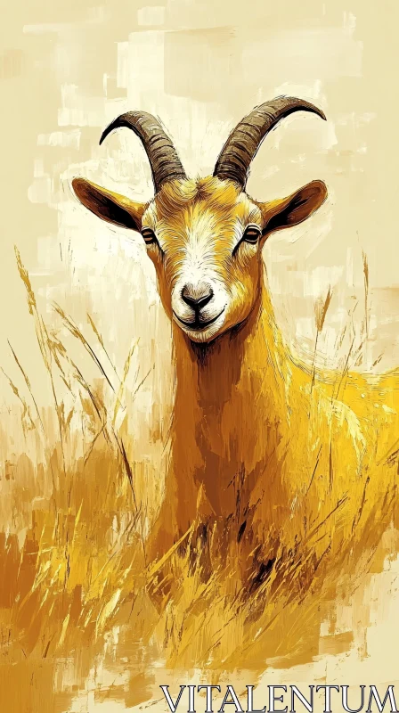 AI ART Sunlit Goat in Pastel Brushstrokes