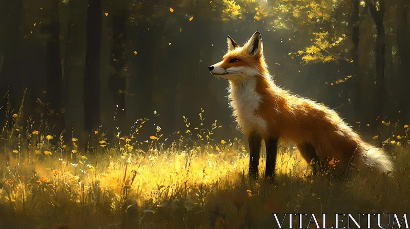 Sunlit Fox in Nature AI Image