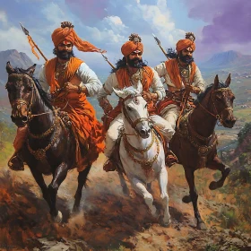 Galloping Warriors on Horses Painting