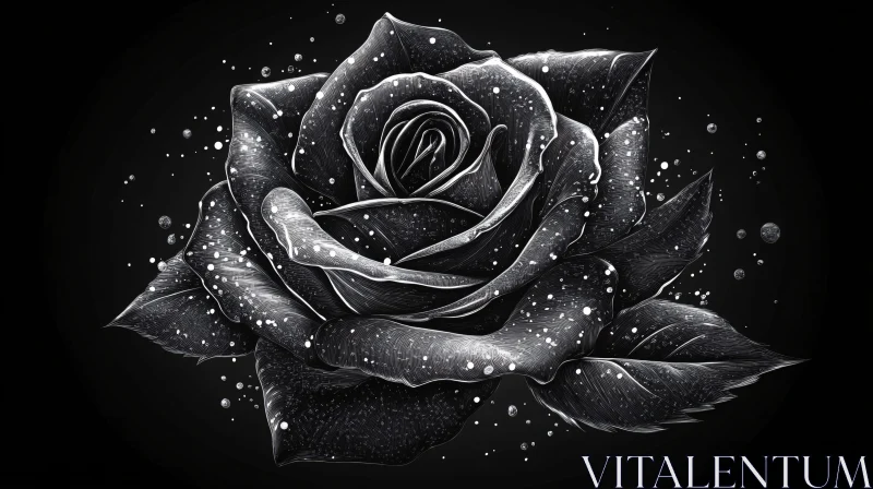 Monochrome Rose with White Specks AI Image