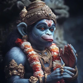 Artistic Hanuman with Garland and Crown