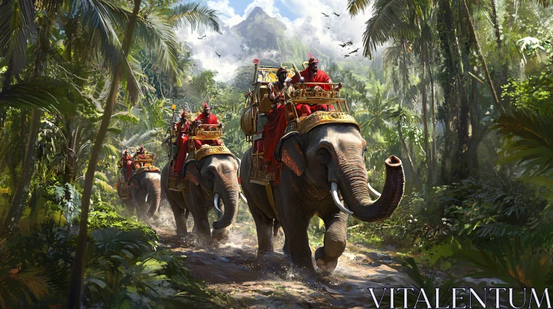 AI ART Procession of Elephants in Jungle