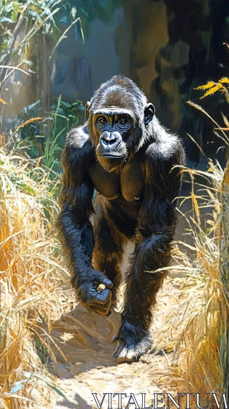 Majestic Gorilla in Sunlit Foliage AI Image