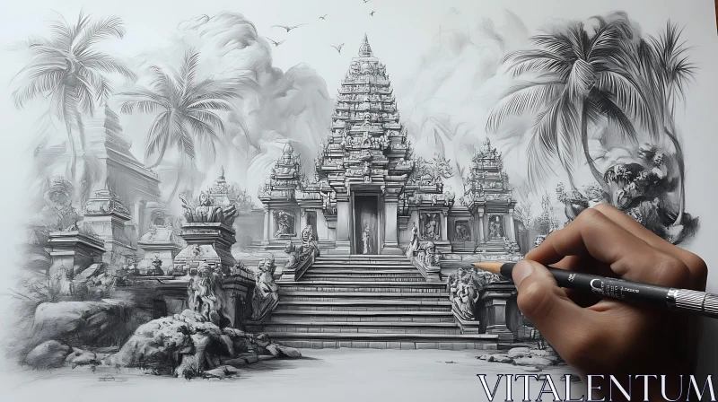 Temple Drawing: A Sketch of Paradise AI Image