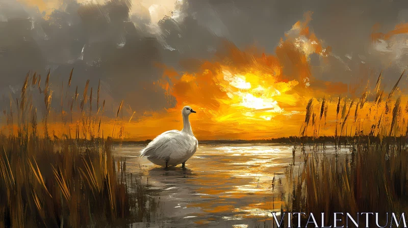 Swan at Sunset AI Image