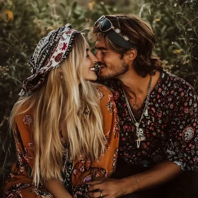 Bohemian Couple in a Loving Embrace