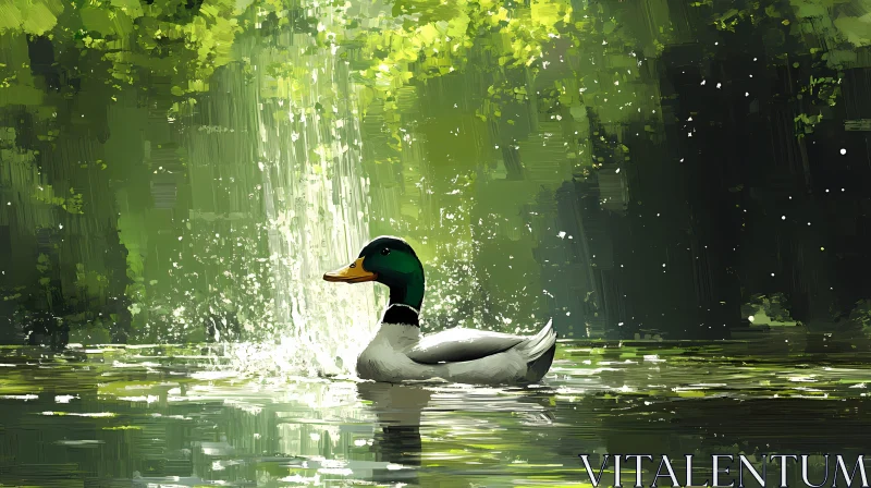 Duck on a Serene Pond AI Image