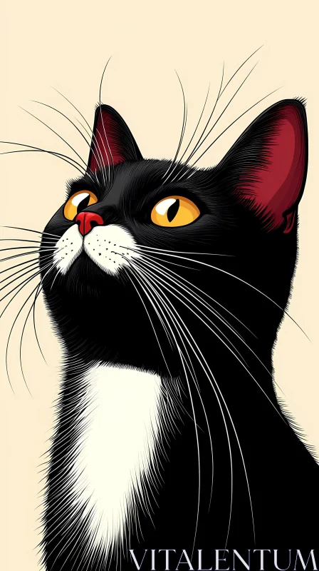 AI ART Black Cat with Yellow Eyes Illustration