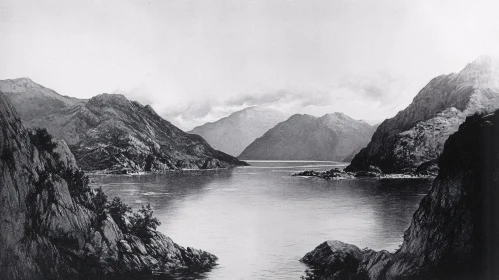 Misty Mountain Lake in Monochrome