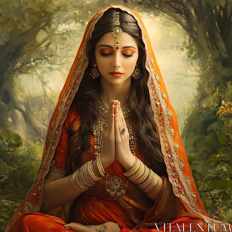 Forest Meditation: A Woman's Peaceful Moment AI Image