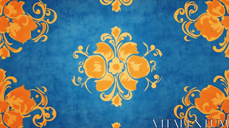 Ornate Floral Pattern on Blue AI Image