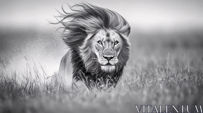 Lion Portrait in Black and White AI Image