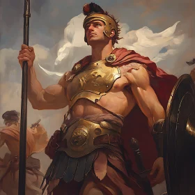 Ancient Warrior with Spear and Shield
