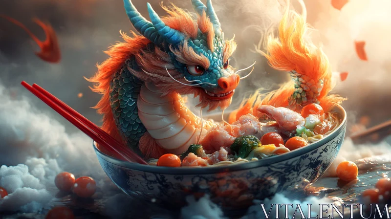 AI ART Mythical Dragon in Noodle Bowl