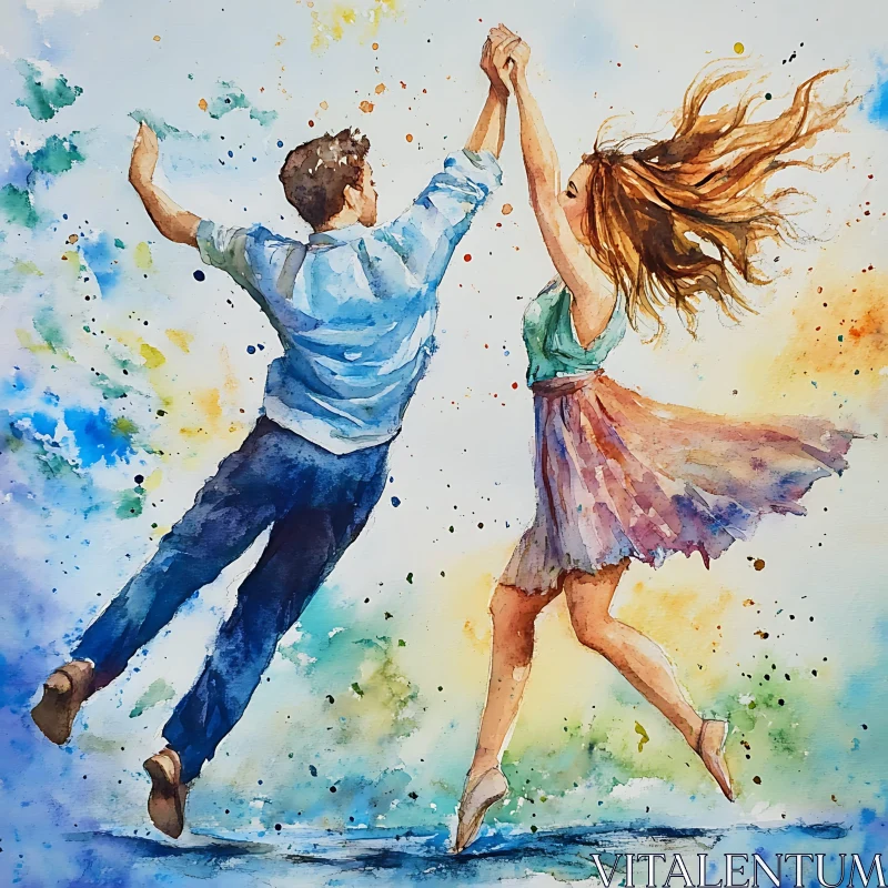 Watercolor Couple Dancing Art AI Image