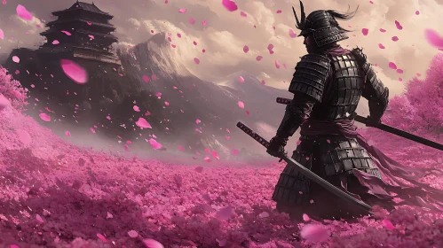 Warrior Among Falling Cherry Blossoms