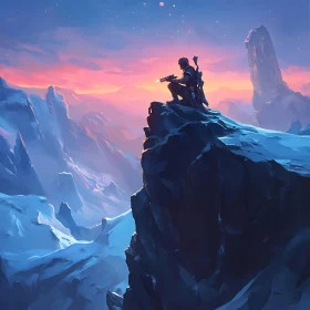 Lone Warrior Sunset Mountain Peak