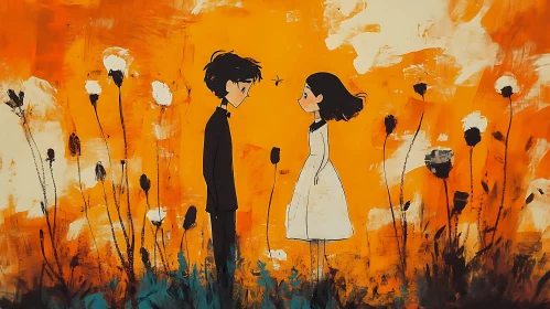 Stylized Couple in Orange Field