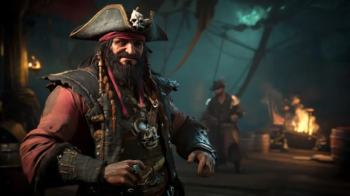 Pirate with Skull Hat in Dim Light