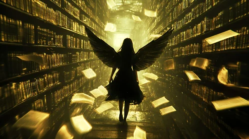 Winged Figure in Ancient Library