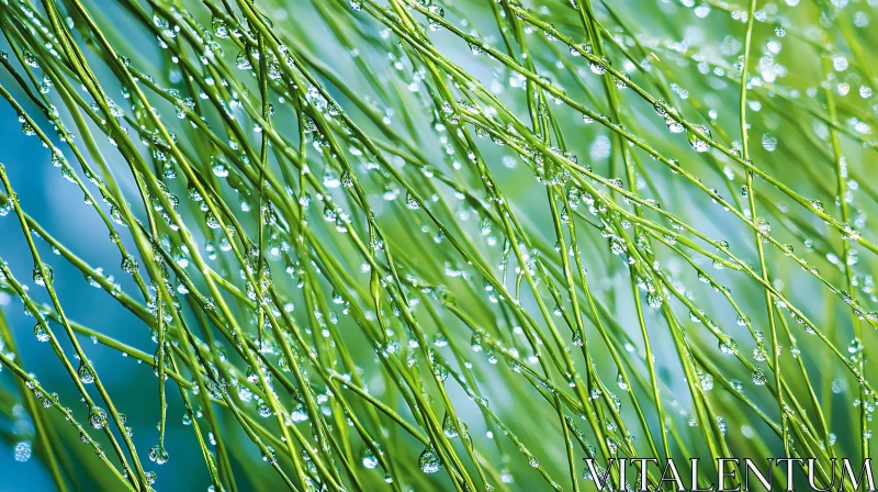 Raindrops on Green Grass Close-Up AI Image