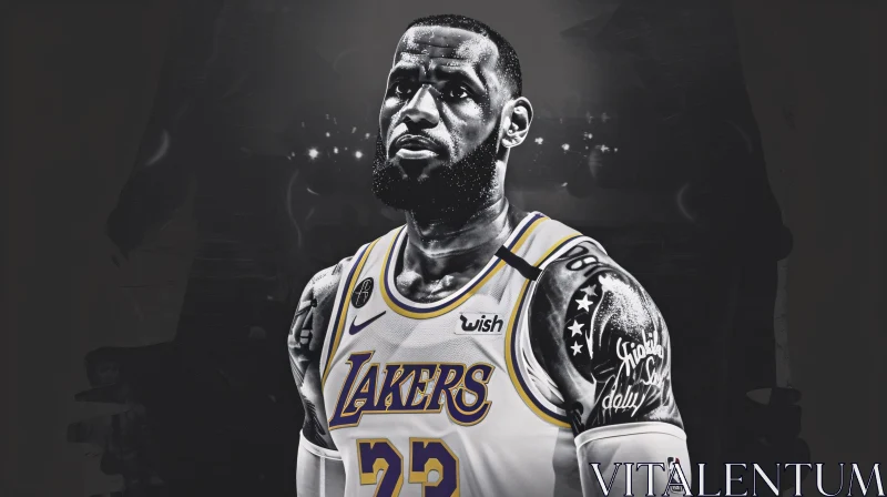 AI ART LeBron James Focused in Lakers Uniform