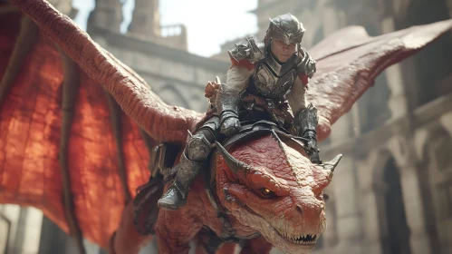 Armored Warrior Riding Red Dragon