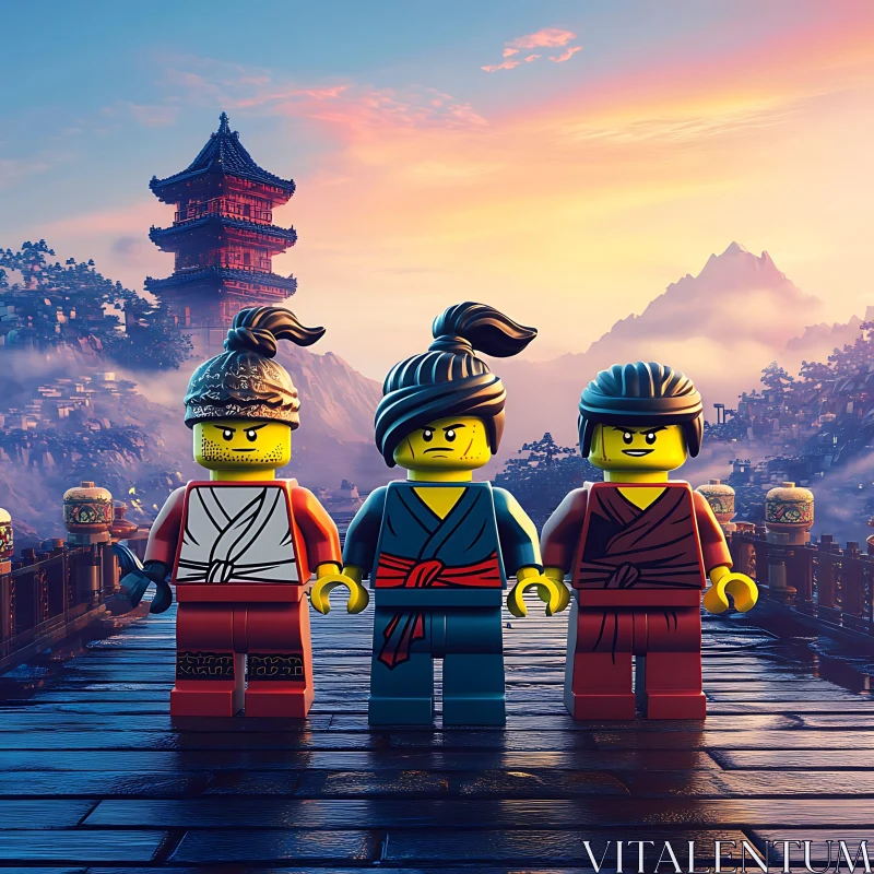 AI ART Ninja Lego Figures with Pagoda