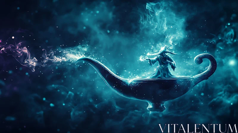 Enchanting Wizard Scene with Magic Lamp AI Image