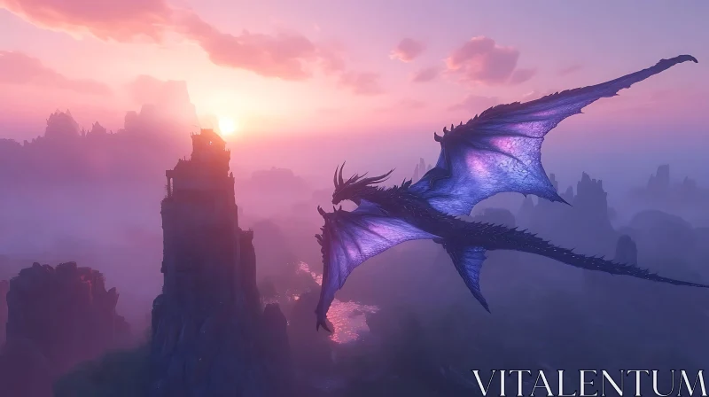 AI ART Sunset Dragon Overlook