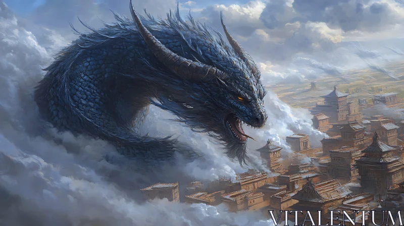 AI ART Guardian Dragon Above the City