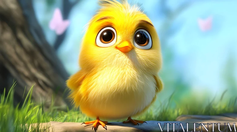 Fluffy Chick in Spring Meadow AI Image