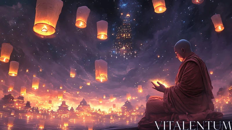 AI ART Peaceful Night Meditation with Lanterns