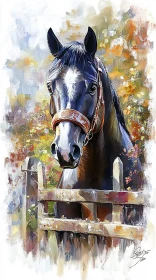 Equestrian Art with Autumn Background