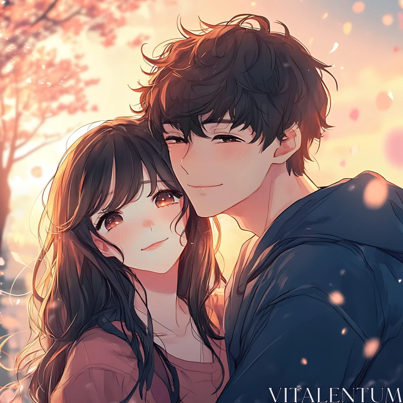 Romantic Anime Style Couple Portrait AI Image