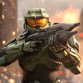 Armored Warrior with Futuristic Weapon