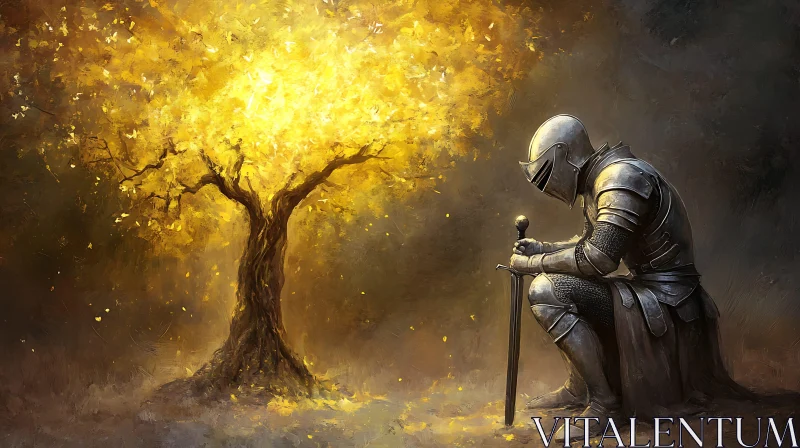 AI ART Knight by the Golden Tree