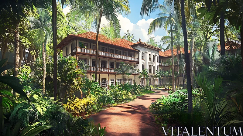 AI ART Lush Tropical Building View