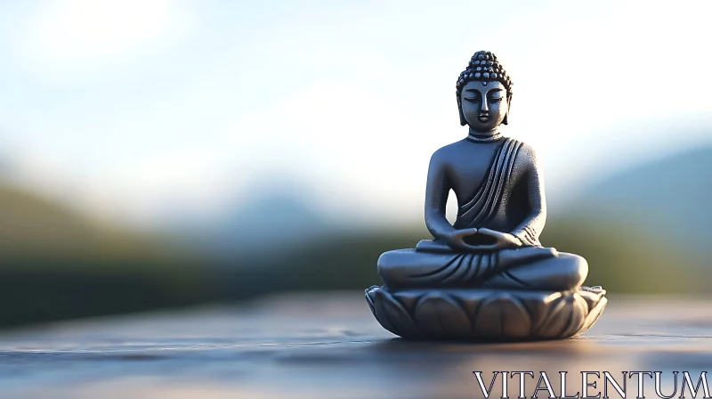 Meditative Buddha Sculpture Against Soft Backdrop AI Image