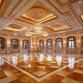 Elegantly Designed Ballroom with Chandeliers