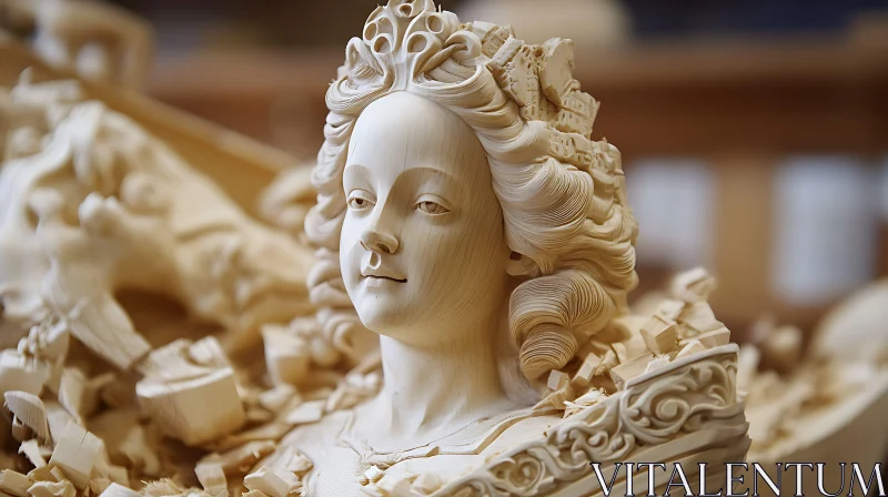 Intricate Wood Sculpture of a Female Figure AI Image