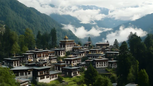 Traditional Architecture in Bhutan Mountains