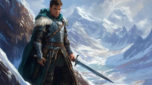 Fantasy Warrior with Sword in Winter