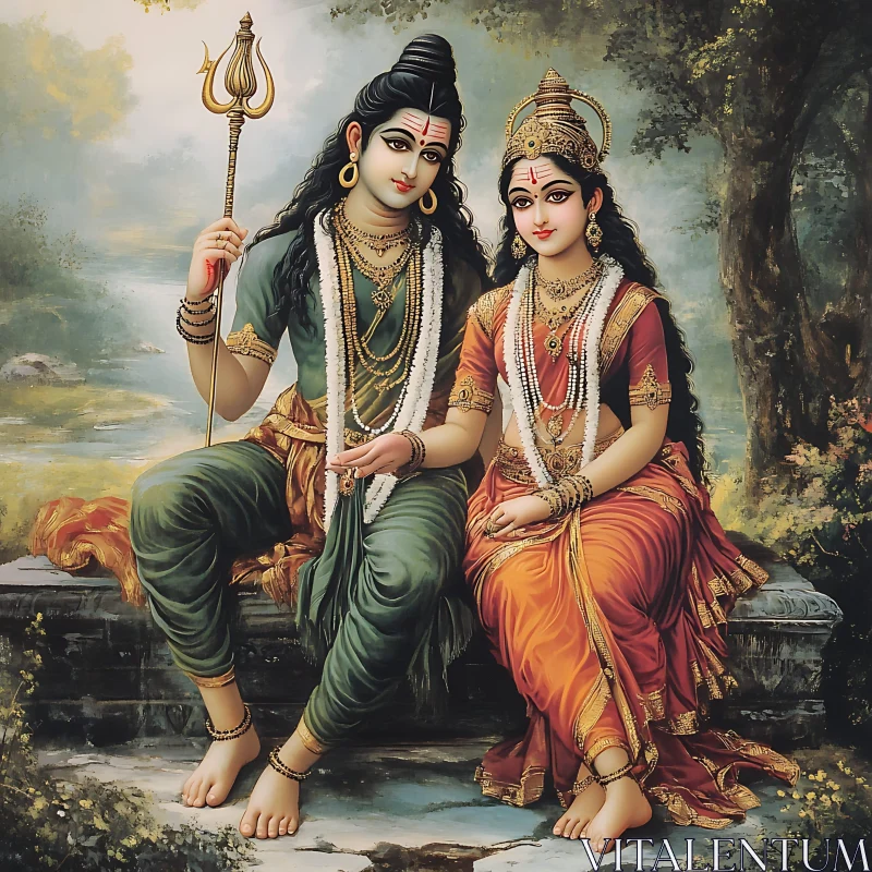 Serene Hindu Deity Couple Portrait AI Image