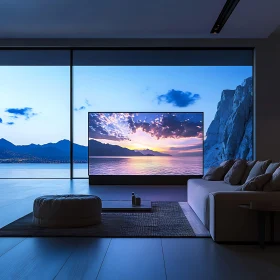 Luxury Living Room with Sea and Sunset