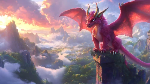 Dragon Perched on Ancient Ruins