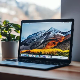 Laptop Displaying Mountain Scenic View