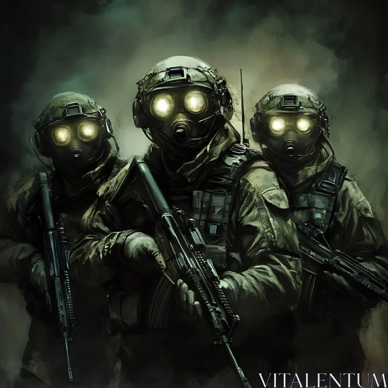 Masked Soldiers in Smoky Haze AI Image