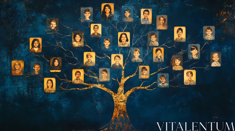 AI ART Golden Family Tree with Portrait Photos